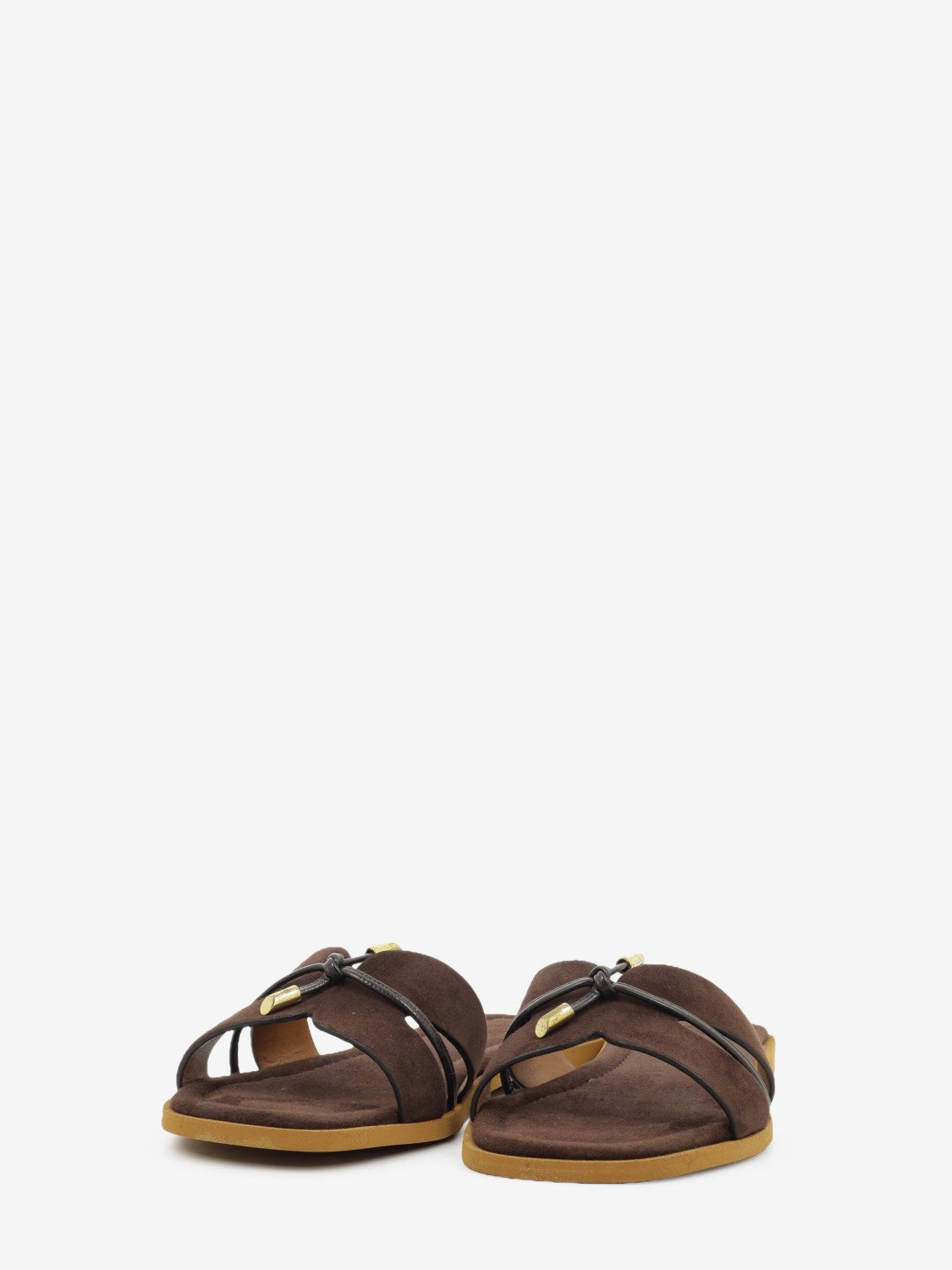 Suede mules with dark brown bow
