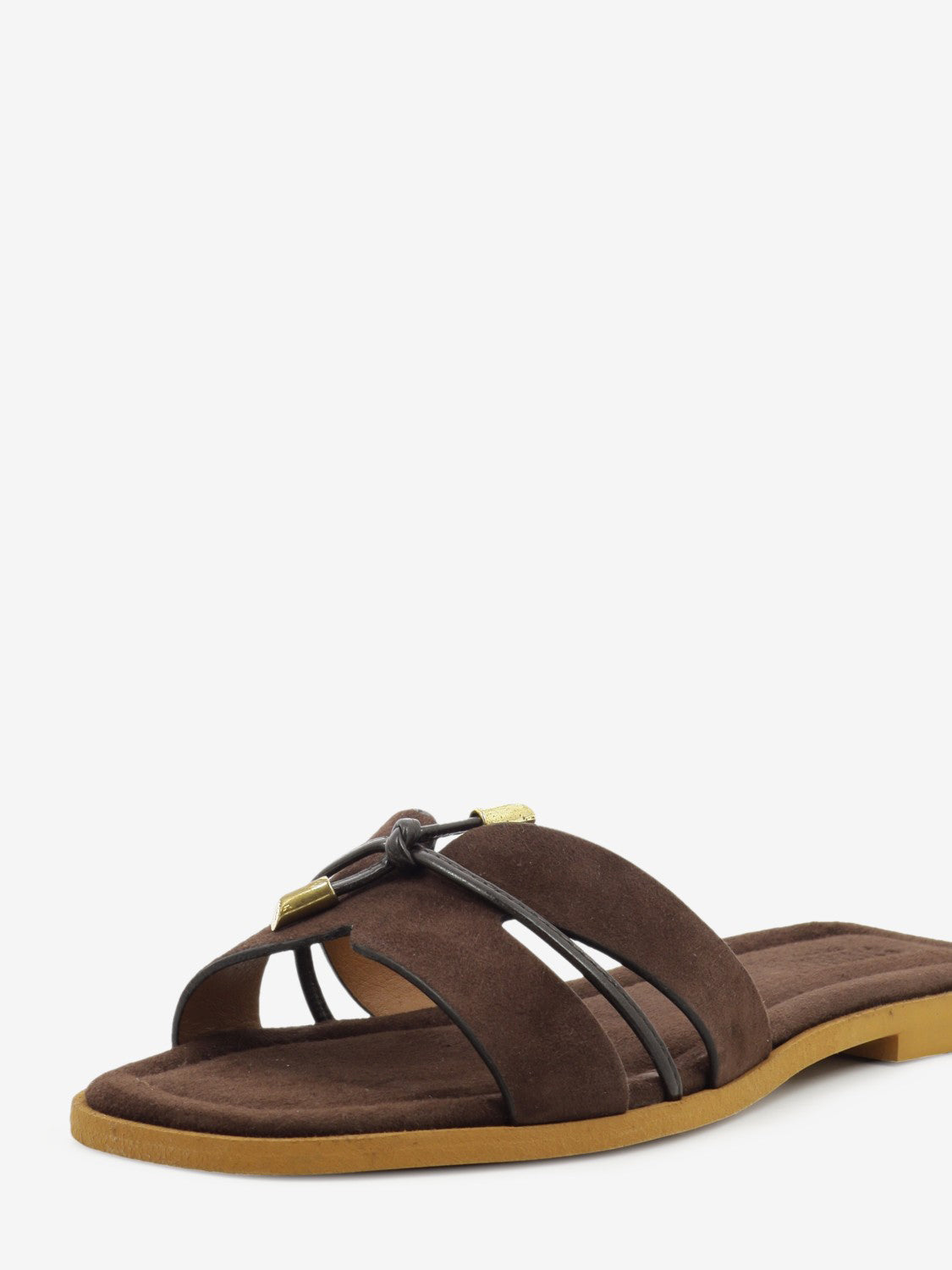Suede mules with dark brown bow
