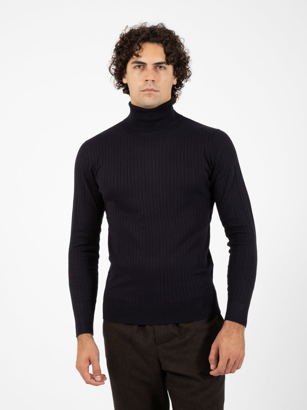 Fashion navy ribbed turtleneck