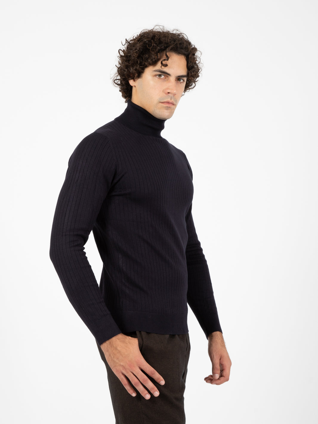 Fashion navy ribbed turtleneck