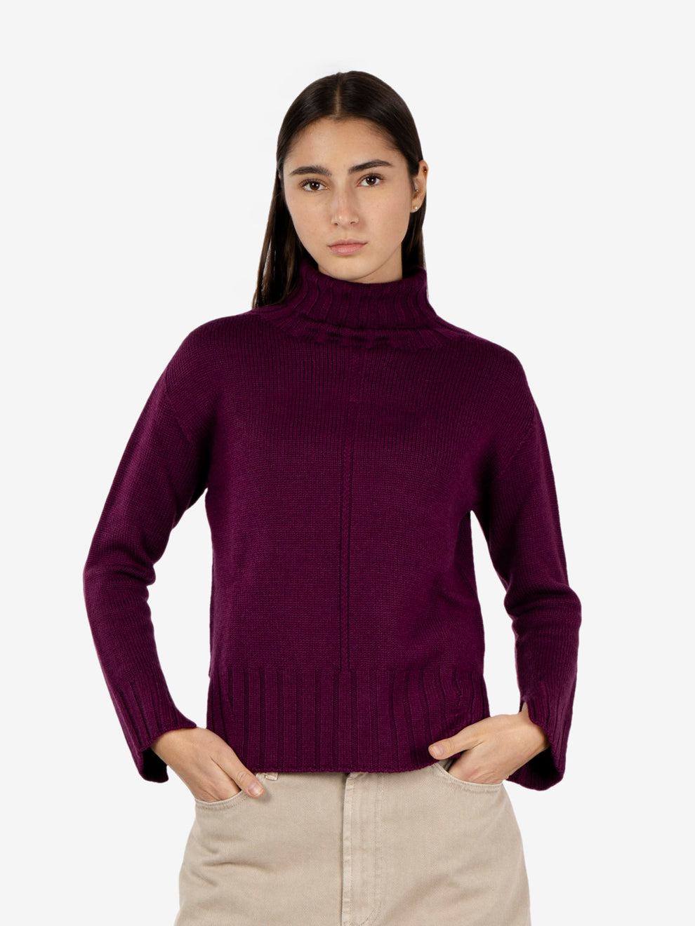 Burgundy turtleneck with slits