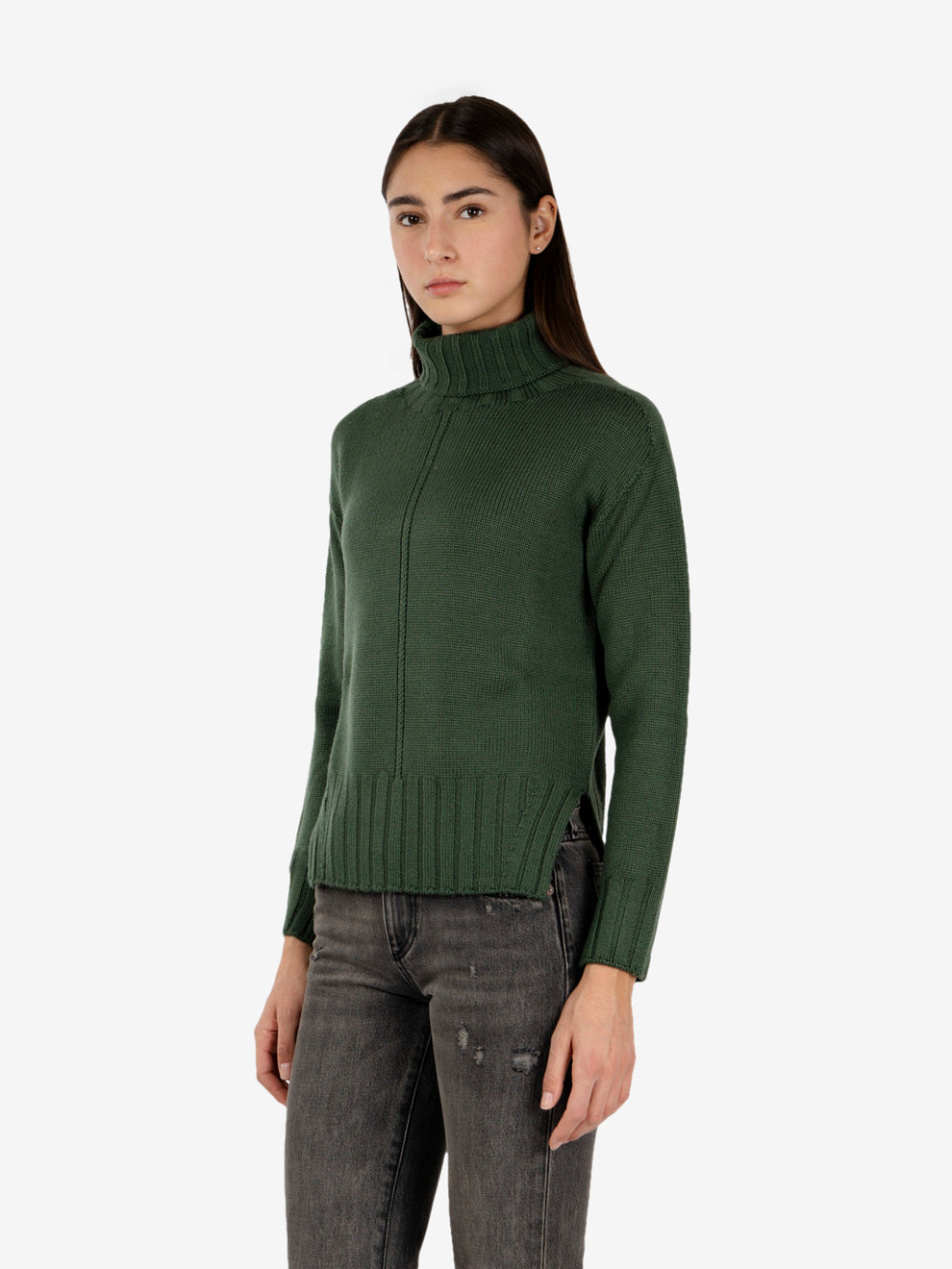 Dolcevita con spacchi verde militare