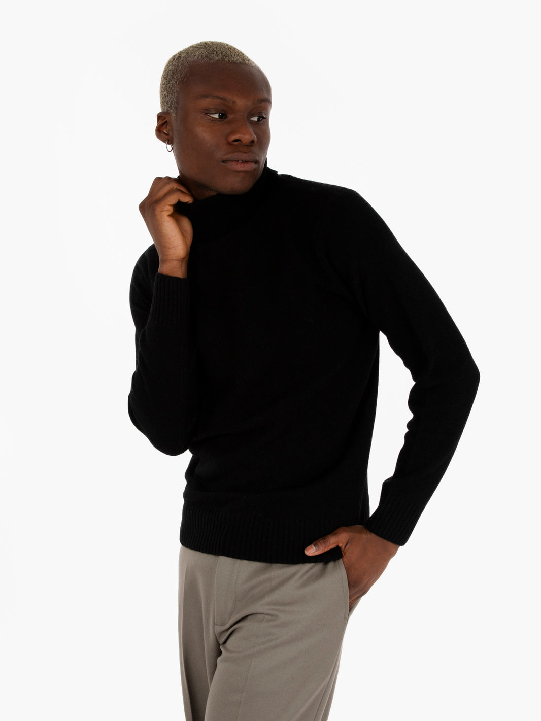 Black ribbed wool turtleneck
