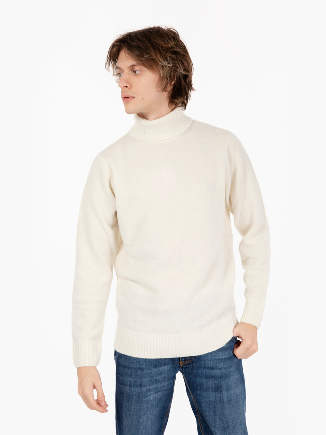 Cream ribbed wool turtleneck