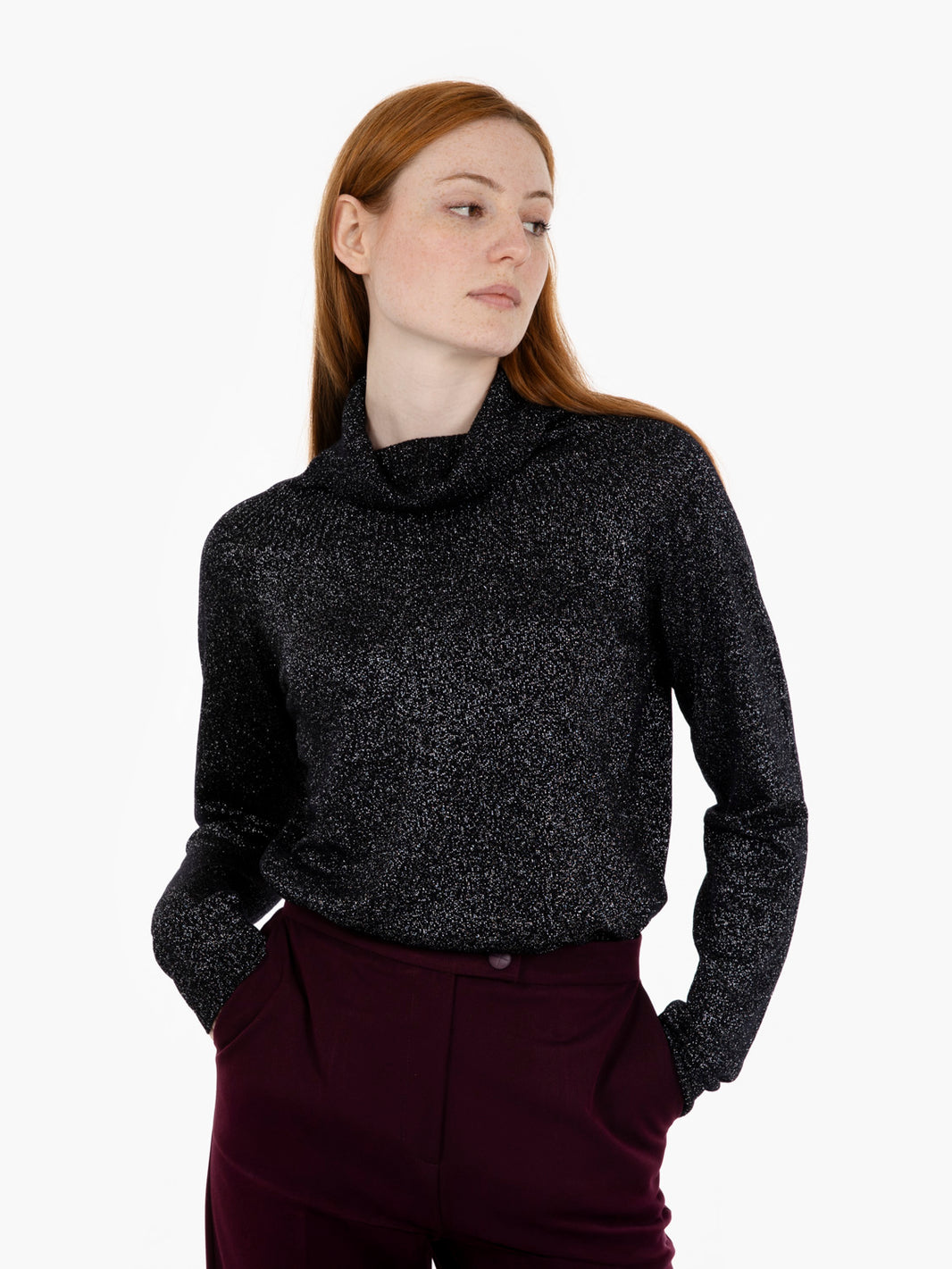 Black lurex wool turtleneck