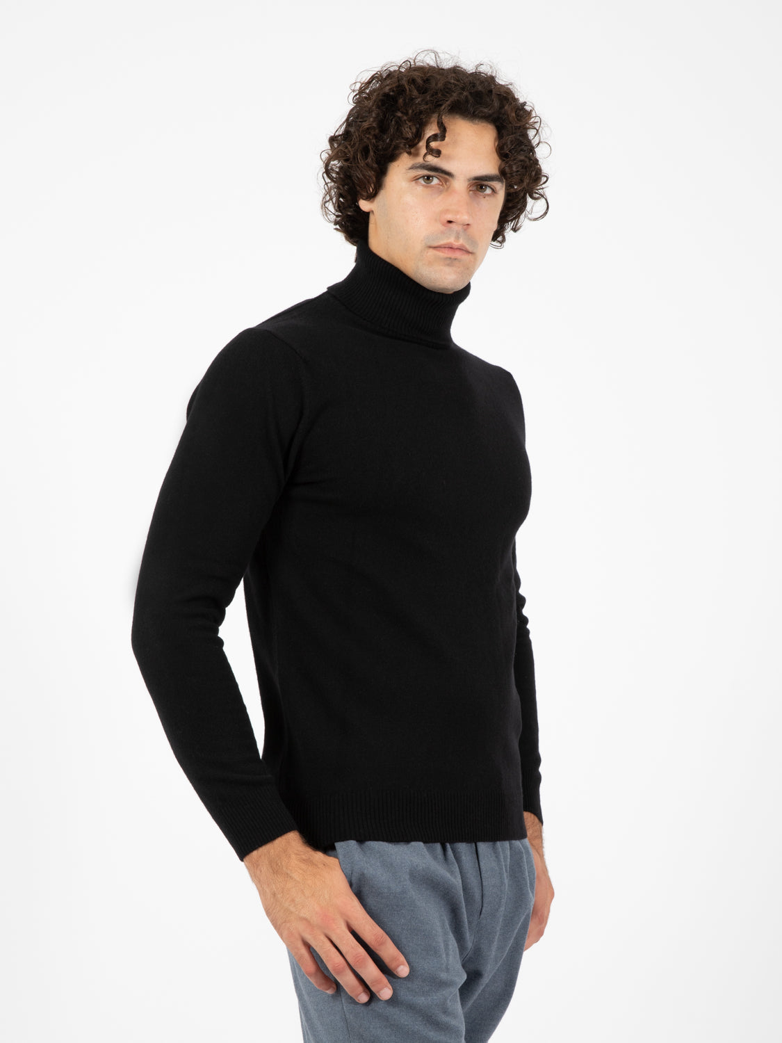 Dark merino wool and cashmere turtleneck