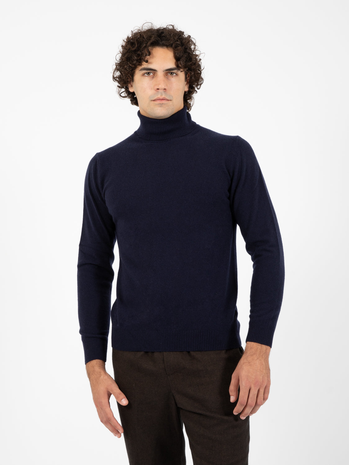 Navy merino wool and cashmere turtleneck