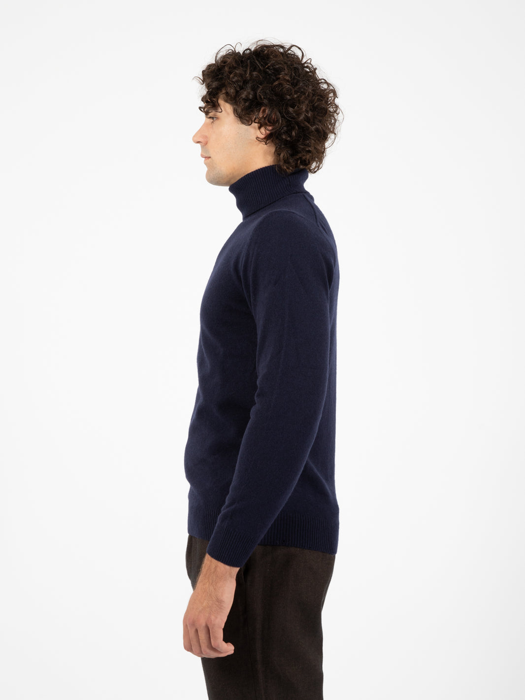 Navy merino wool and cashmere turtleneck