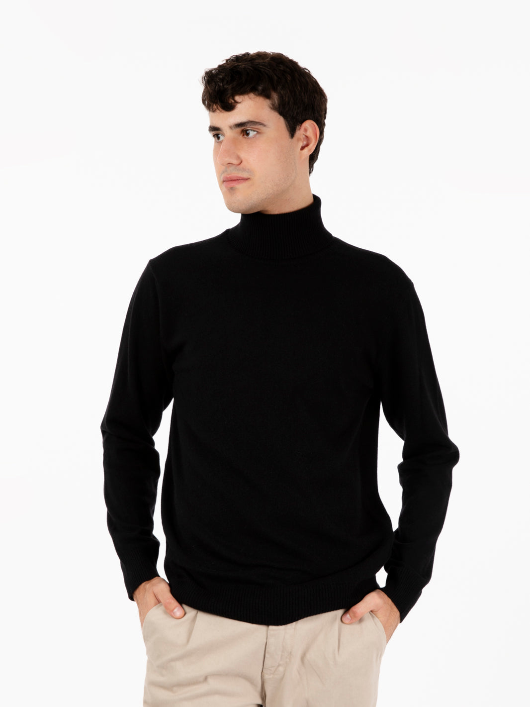 Black merino wool and cashmere turtleneck