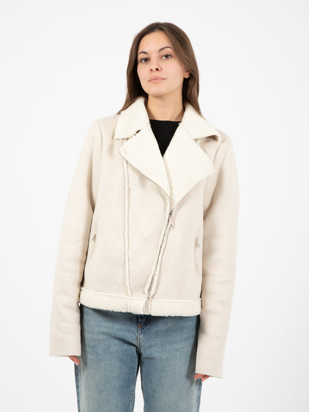 Short cream eco-sheepskin