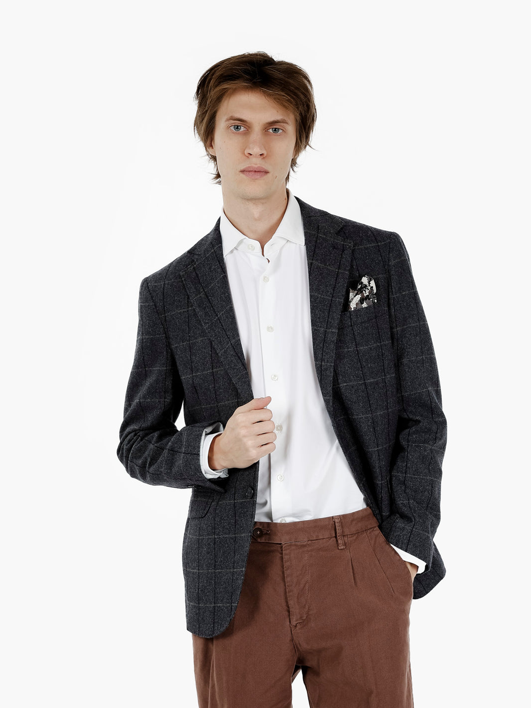 Giacca blazer in lana a quadri blu