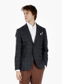 Blue checked wool blazer jacket