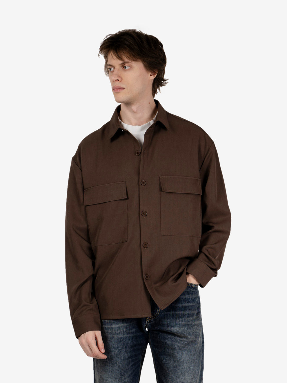 Dark brown shirt jacket with pockets