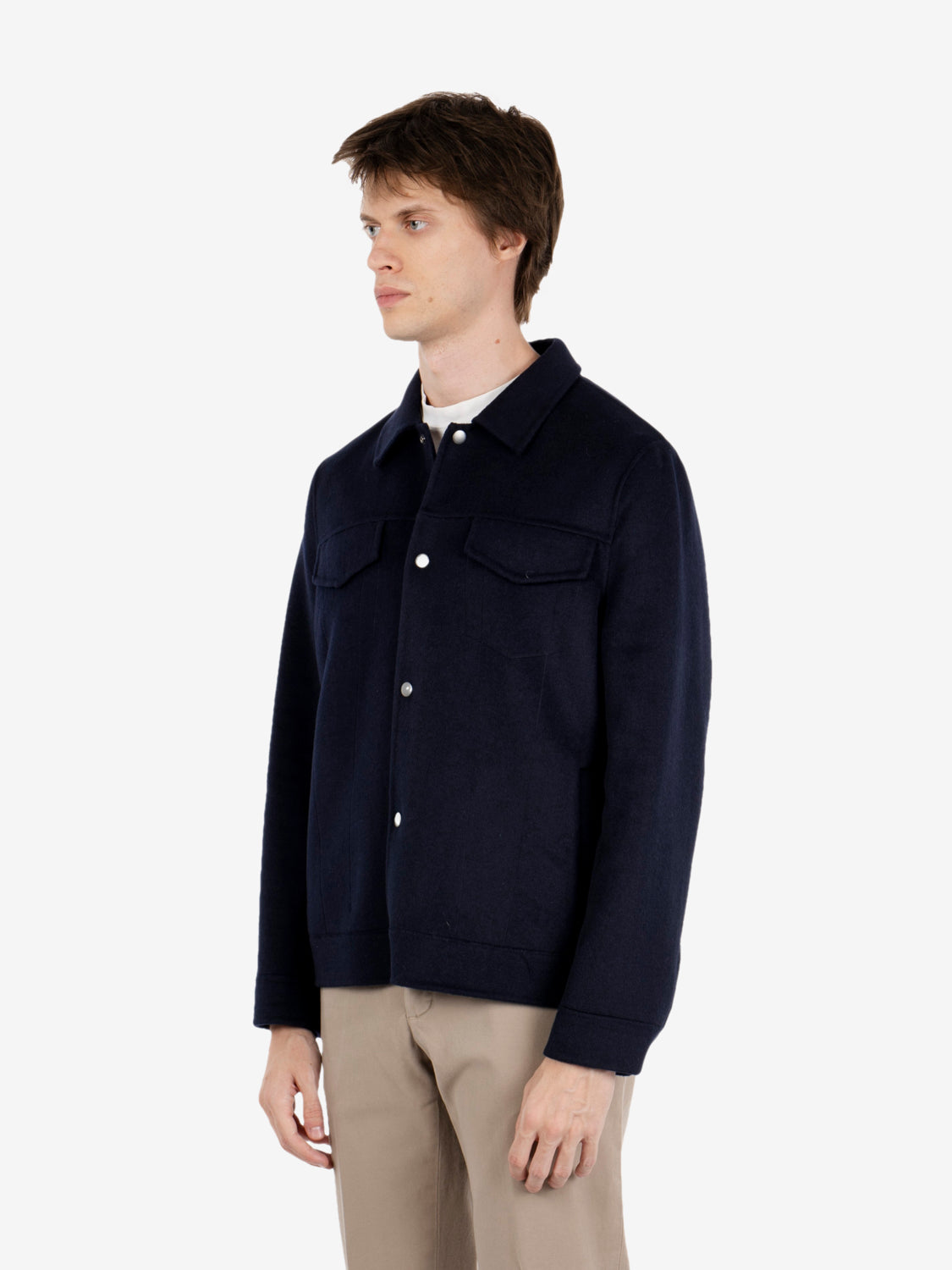 Giacca camicia in panno navy blu
