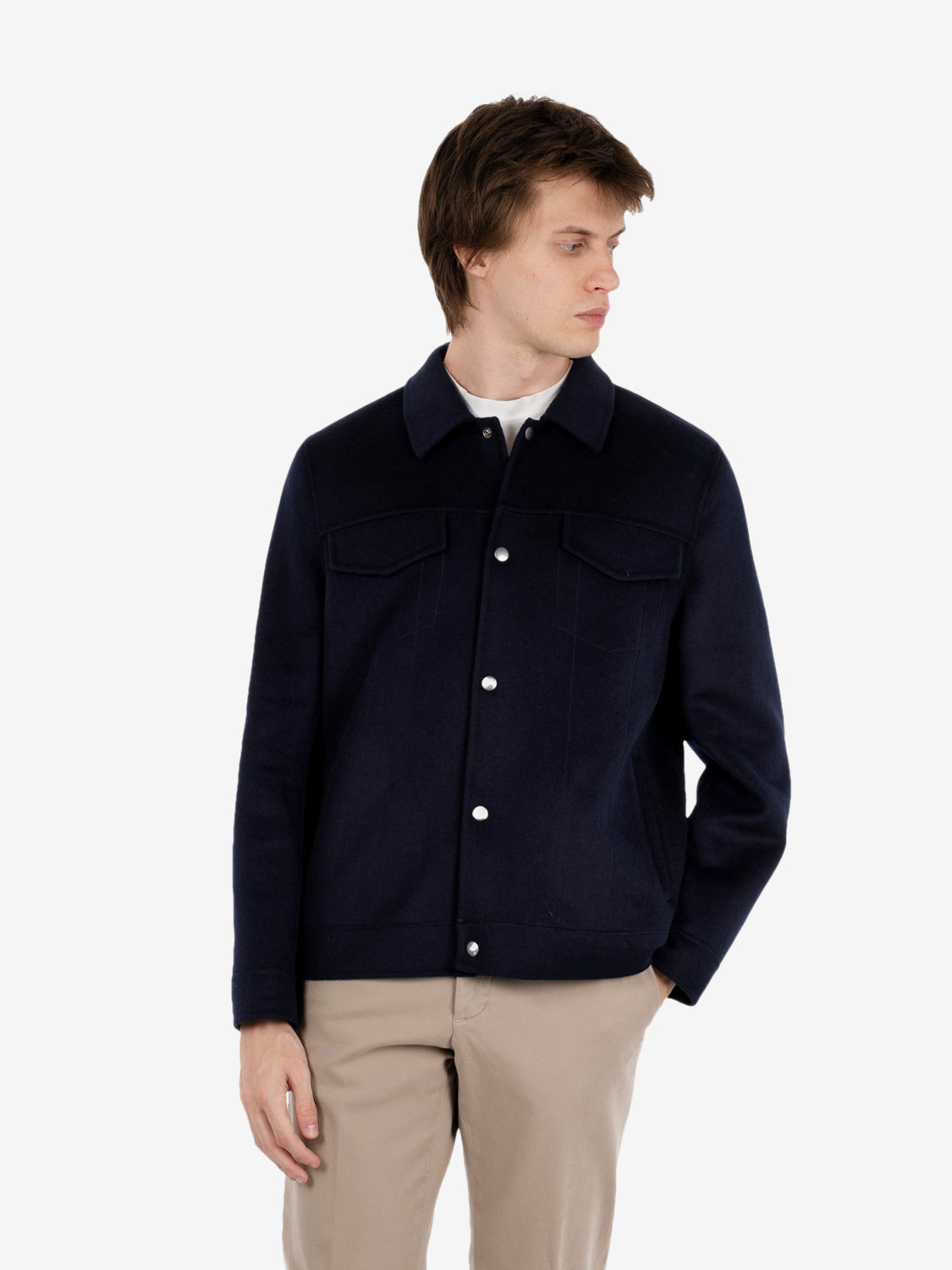 Giacca camicia in panno navy blu