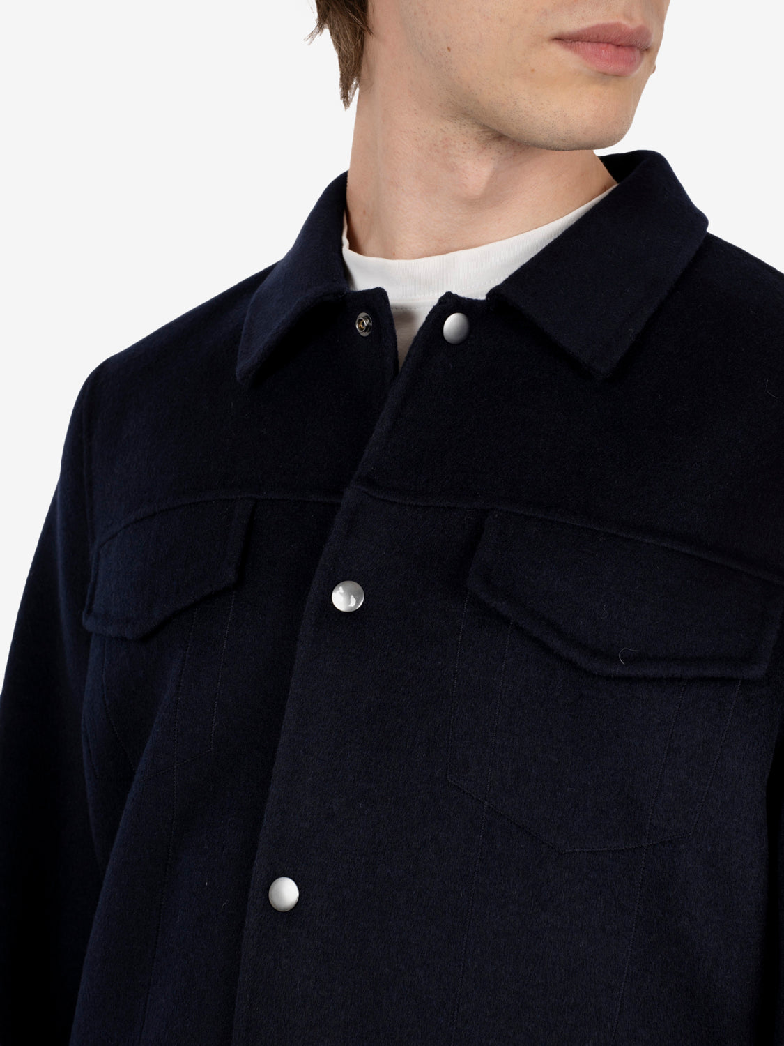 Giacca camicia in panno navy blu