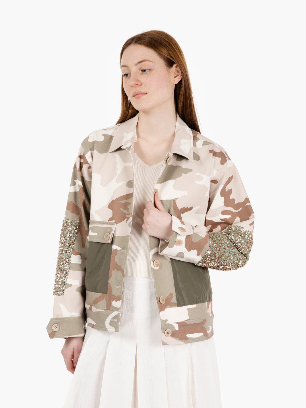 Giacca camouflage con paillettes verde