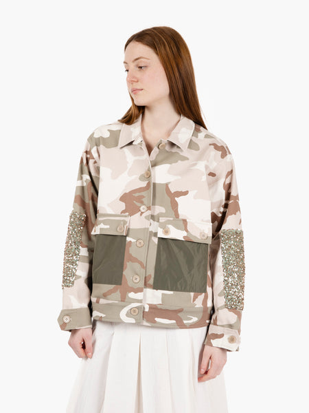 Giacca camouflage con paillettes verde