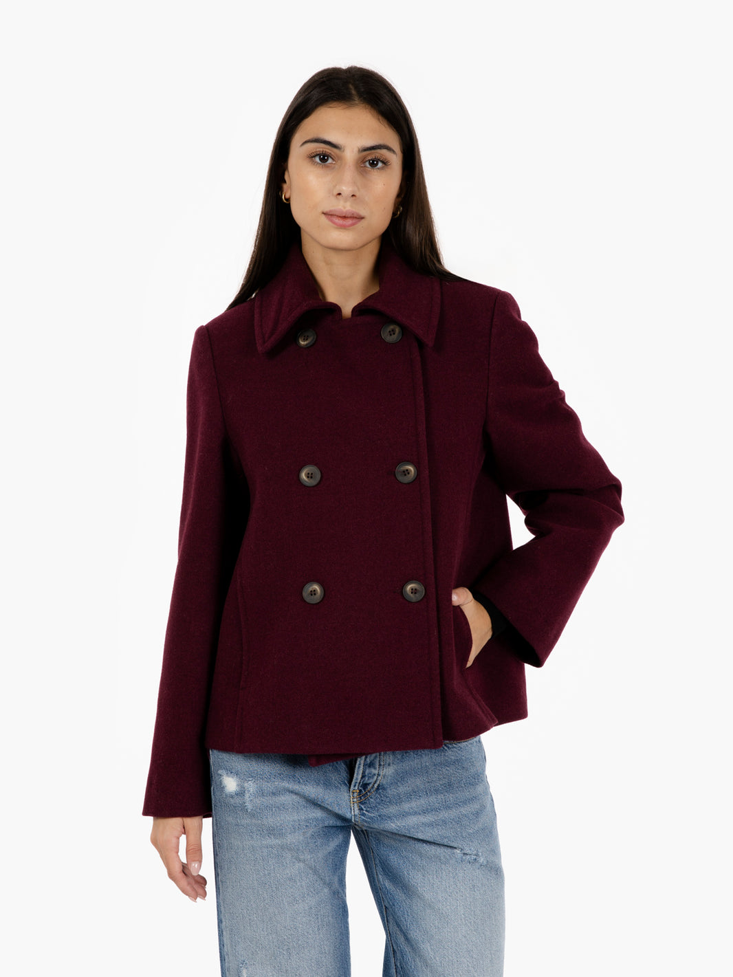 Short jacket in burgundy cloth
