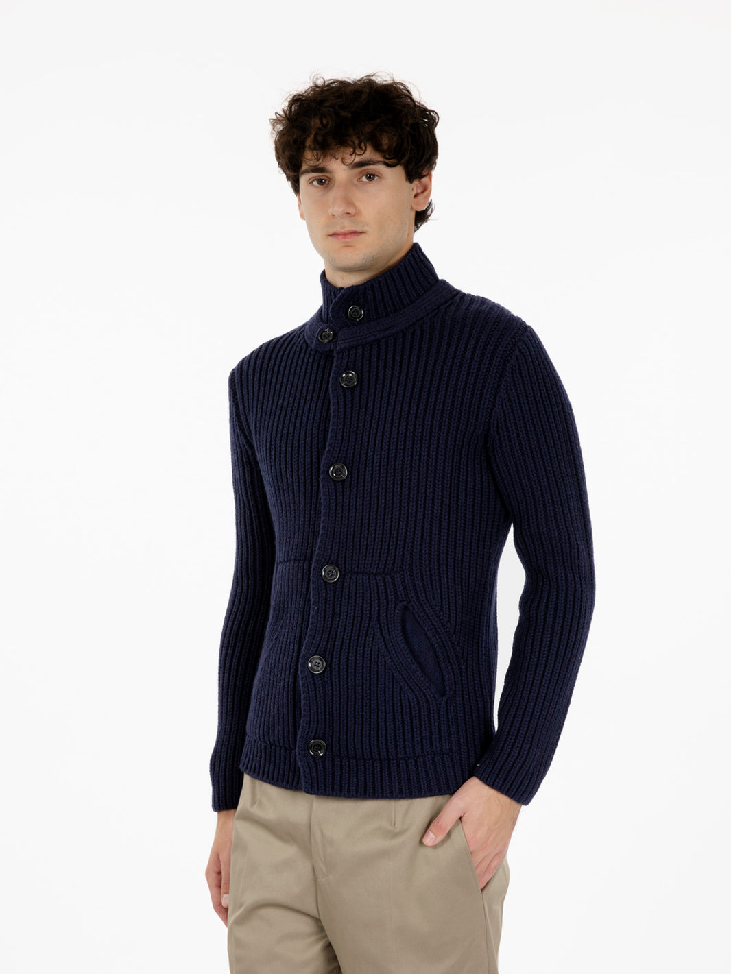 Giacca in maglia a coste blu