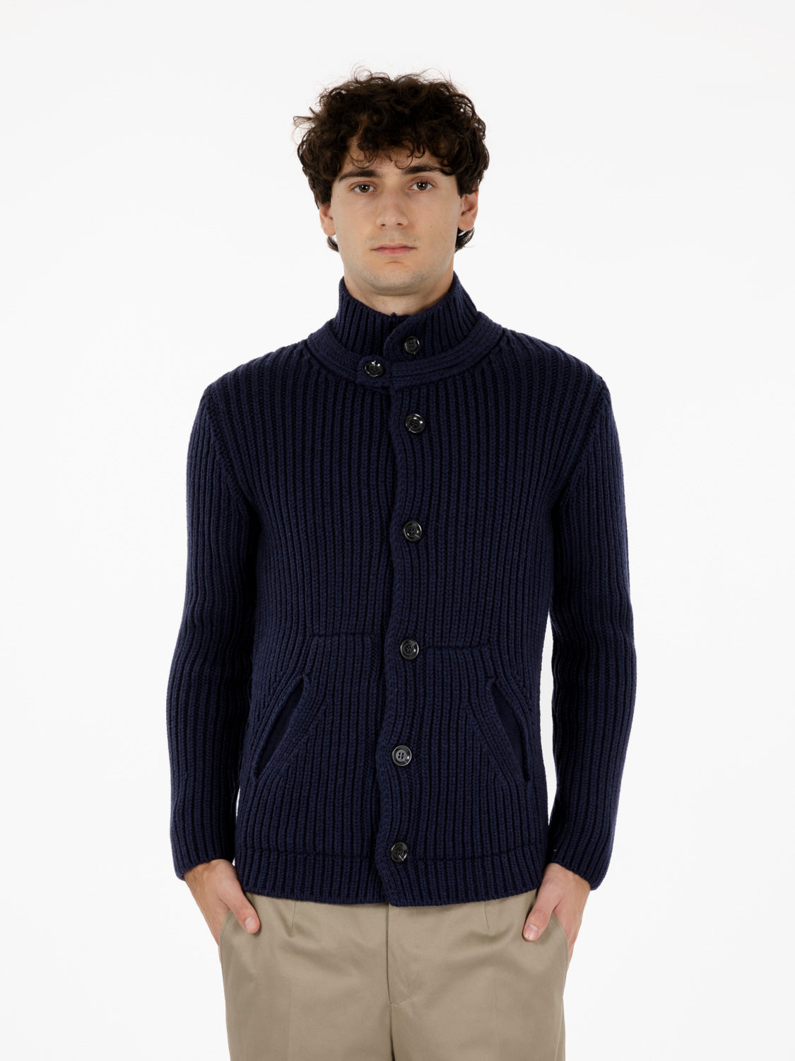 Giacca in maglia a coste blu