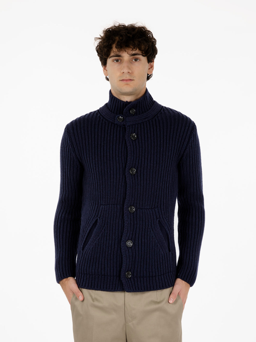 Giacca in maglia a coste blu