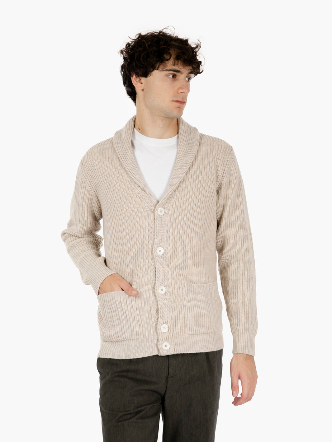 Giacca in maglia a coste panna