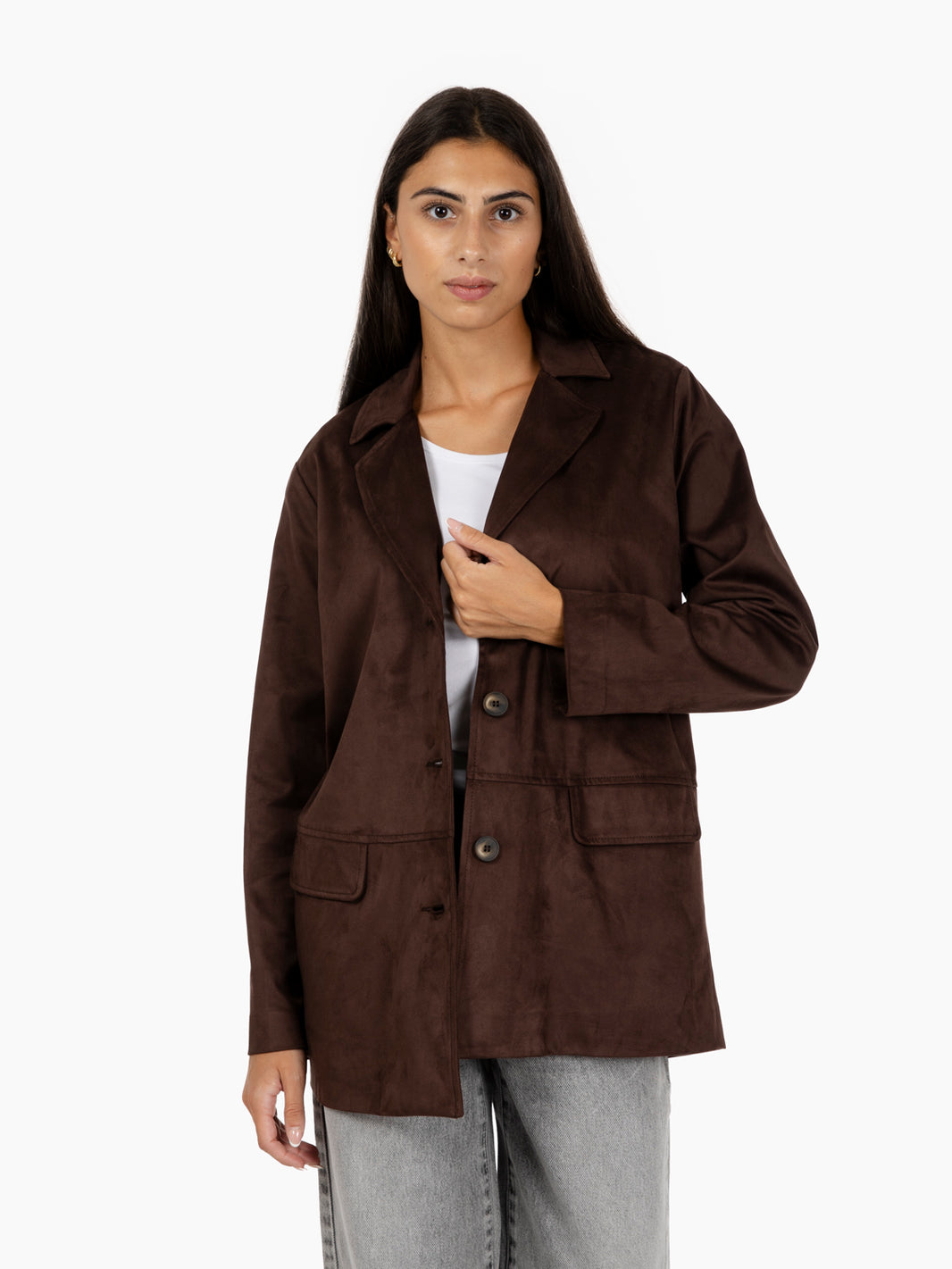 Giacca over alcantara cioccolato