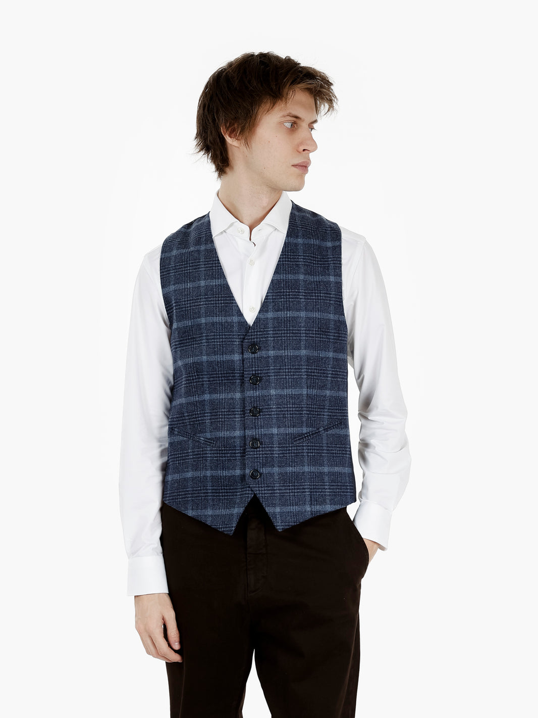 Gilet a quadri in lana blu