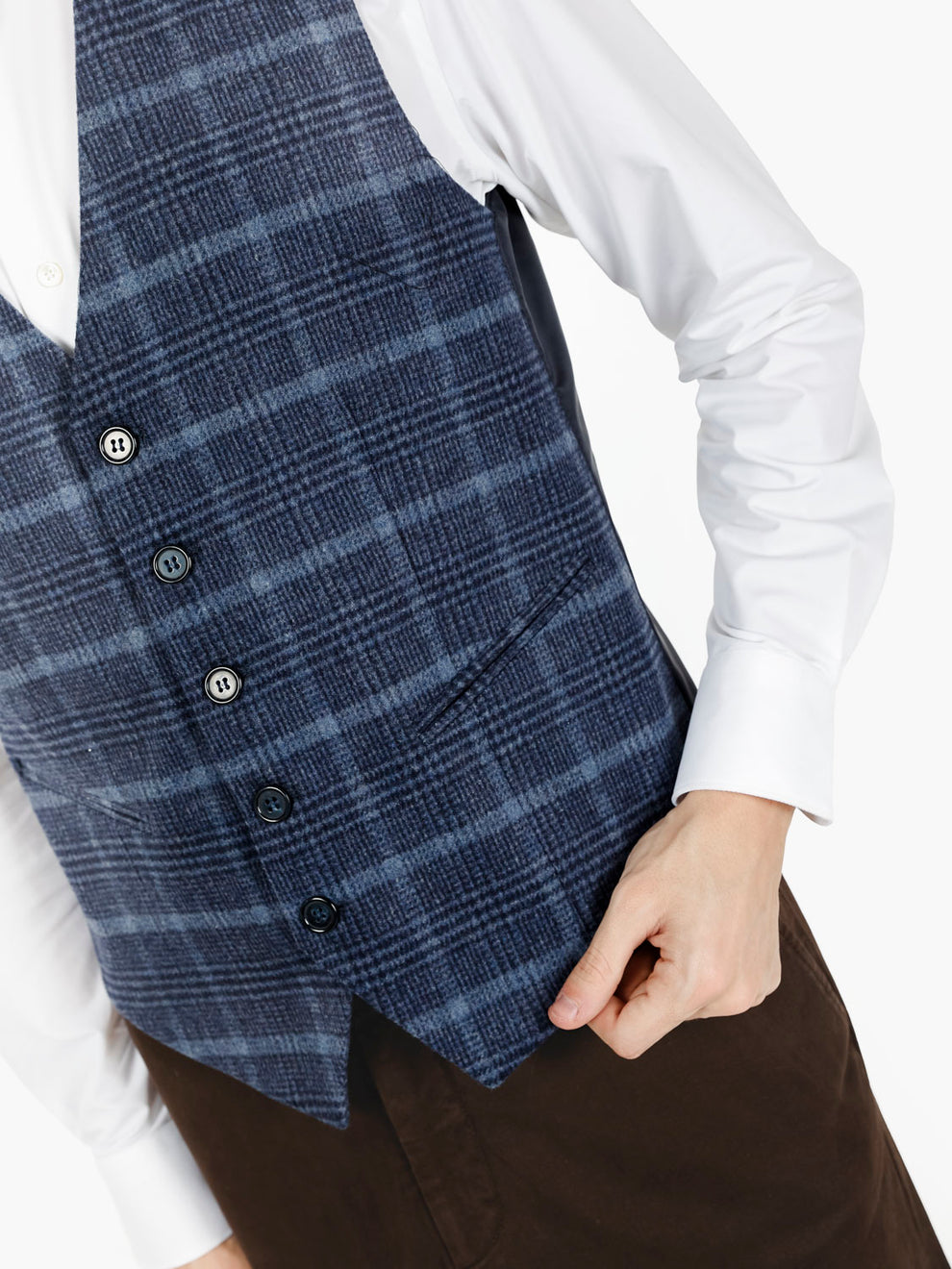 Gilet a quadri in lana blu