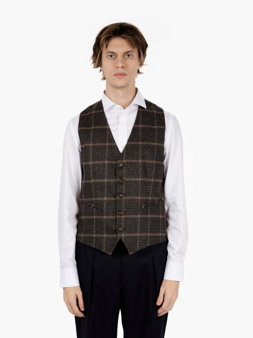Dark brown wool checked vest