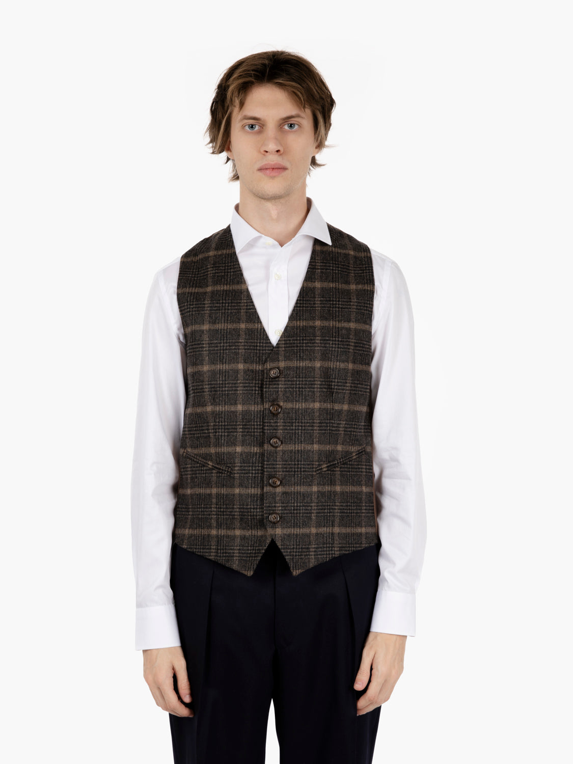 Dark brown wool checked vest