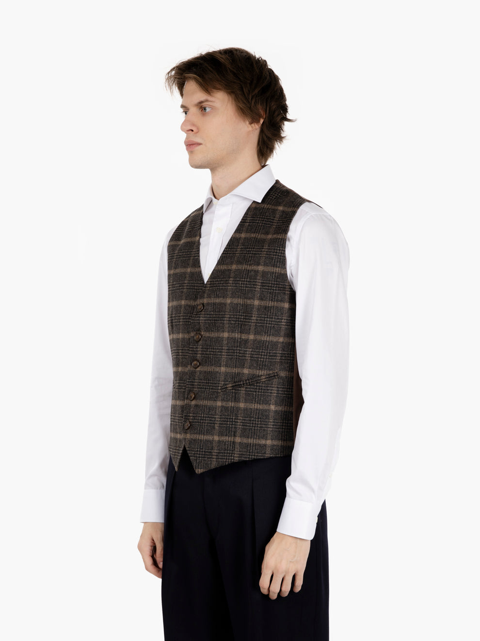 Dark brown wool checked vest