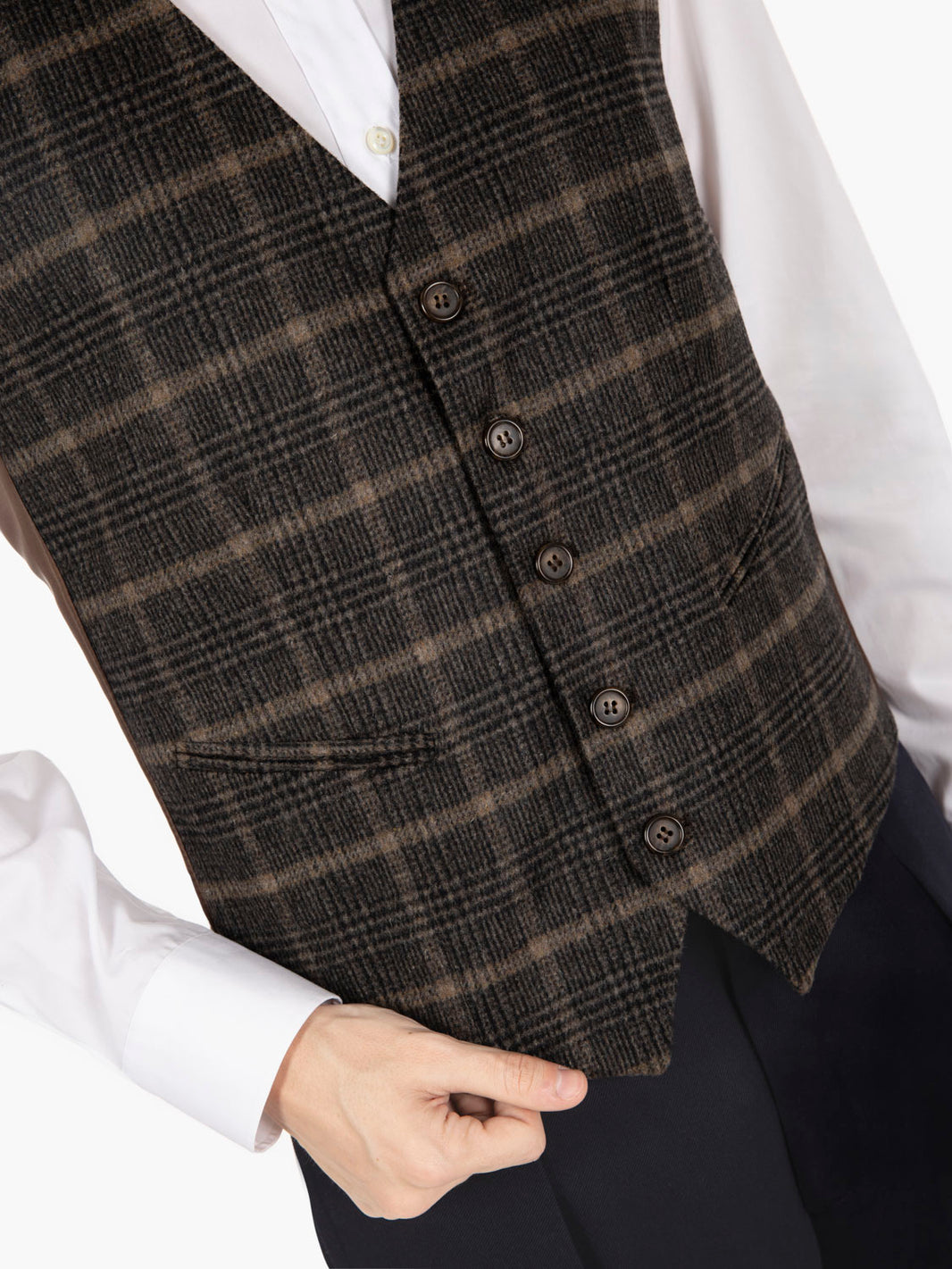 Dark brown wool checked vest