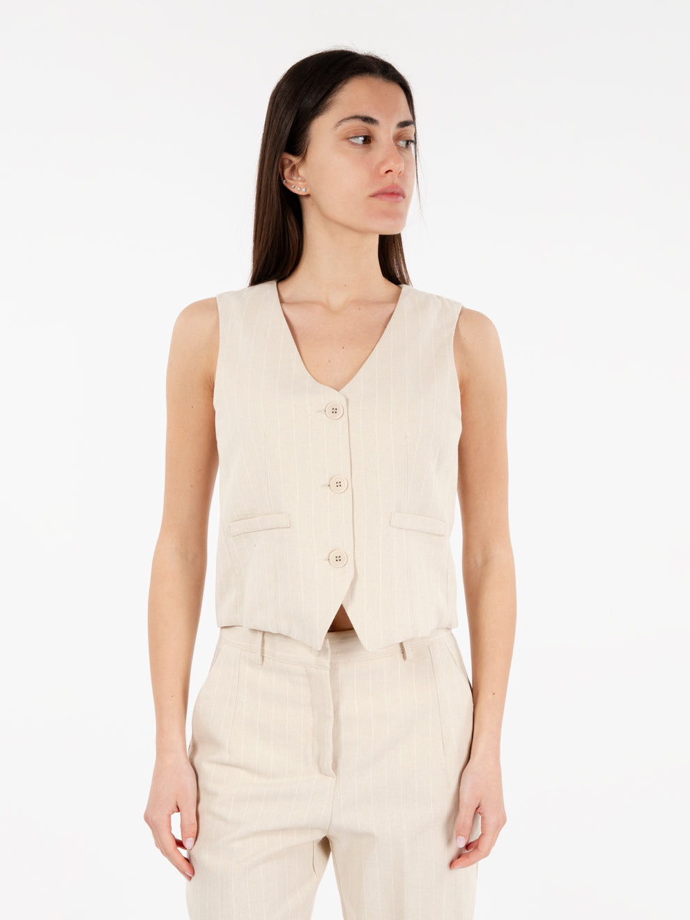 Gilet a righe beige