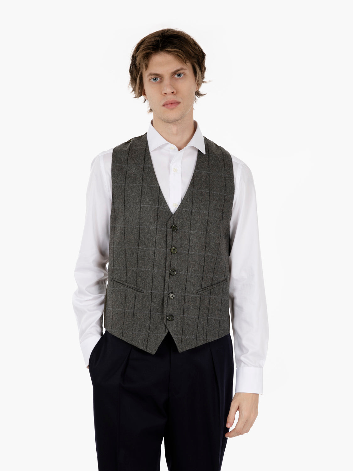 Green wool striped vest