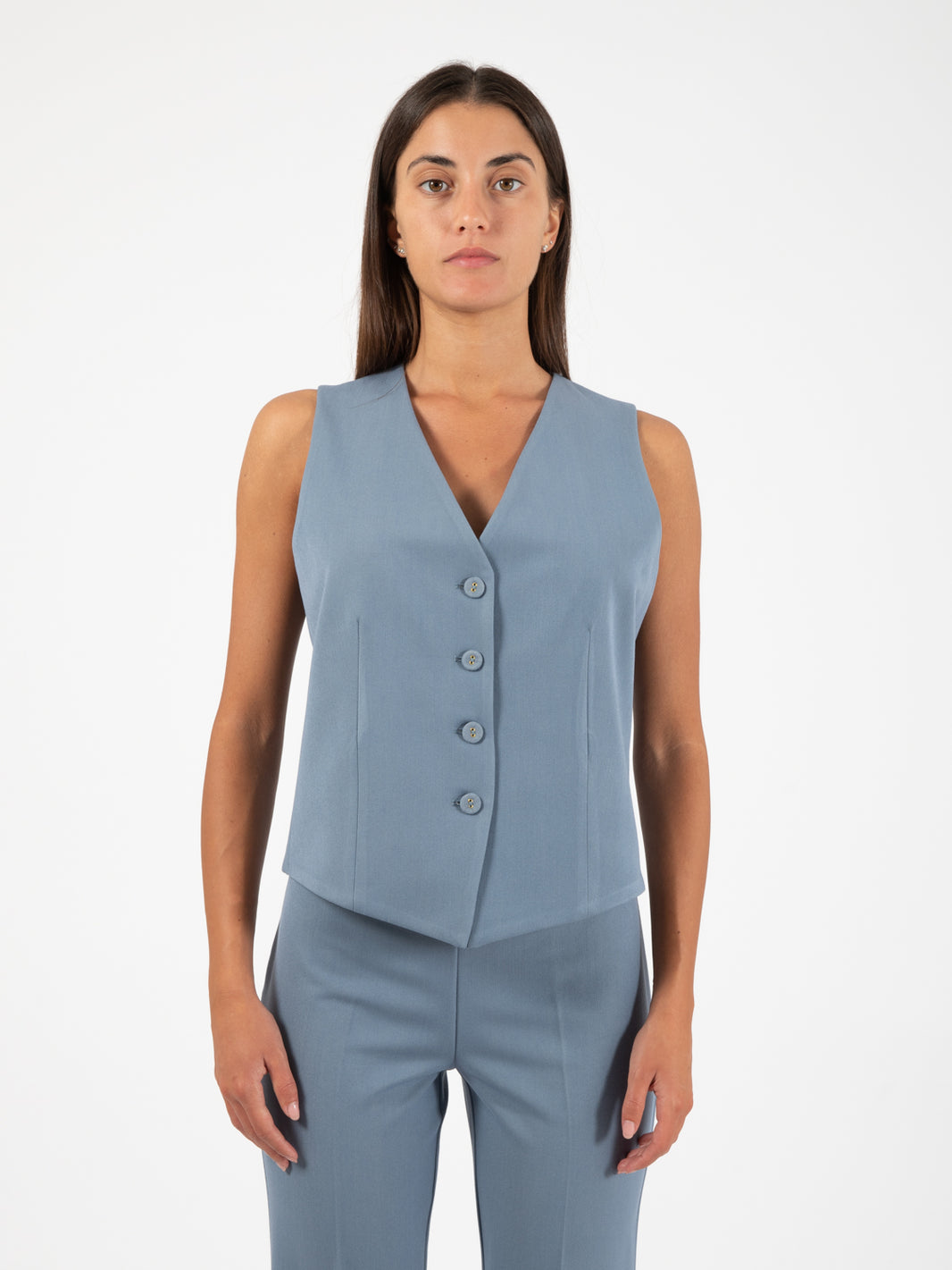 Gilet ampio flanella azzurro polvere