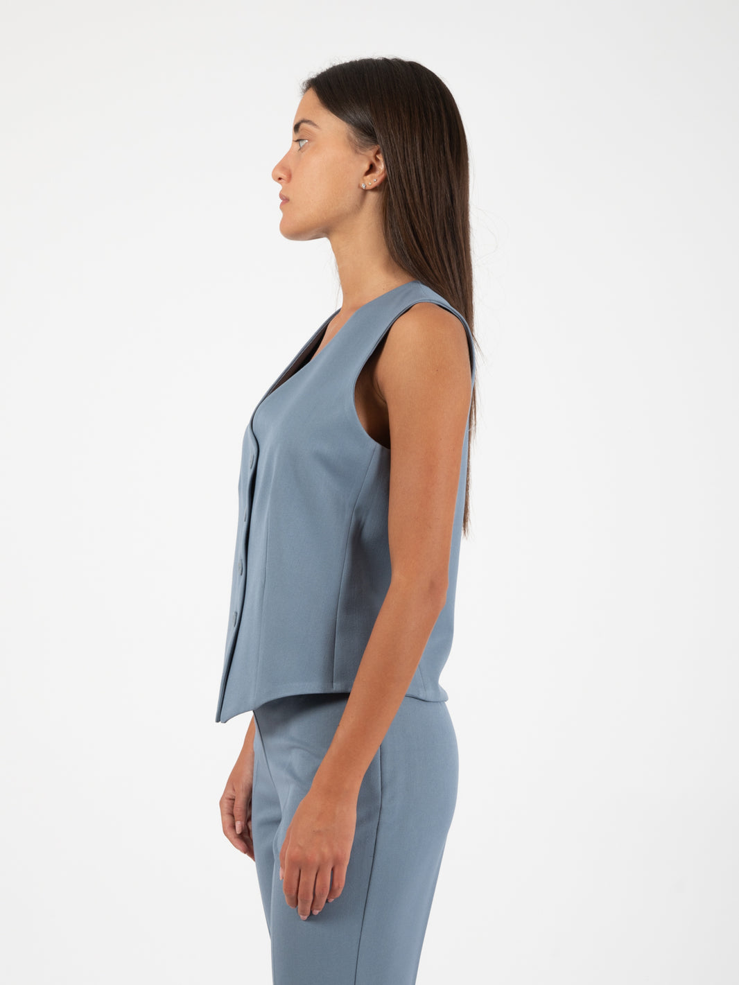 Gilet ampio flanella azzurro polvere