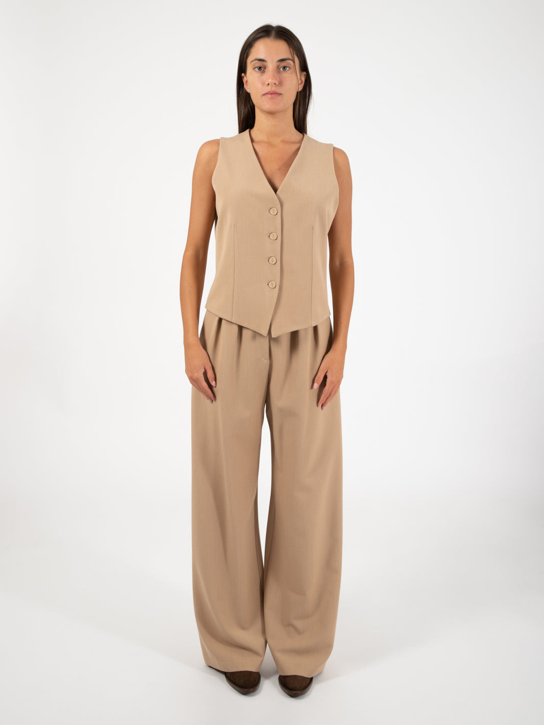 Gilet ampio flanella cammello