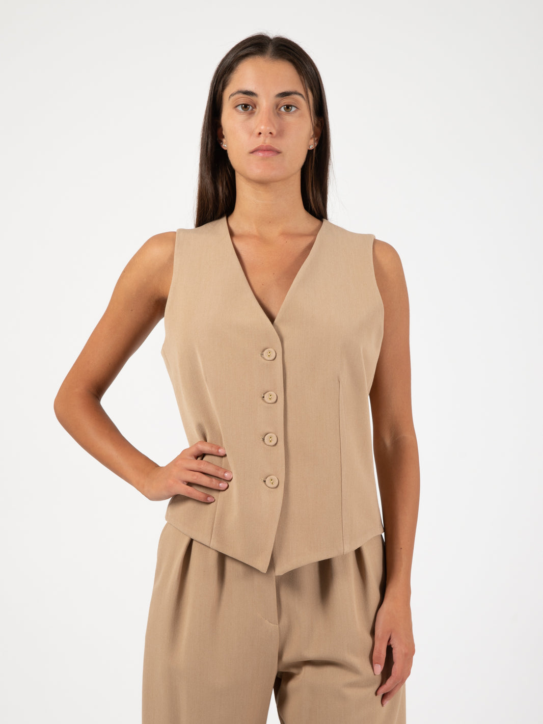 Gilet ampio flanella cammello