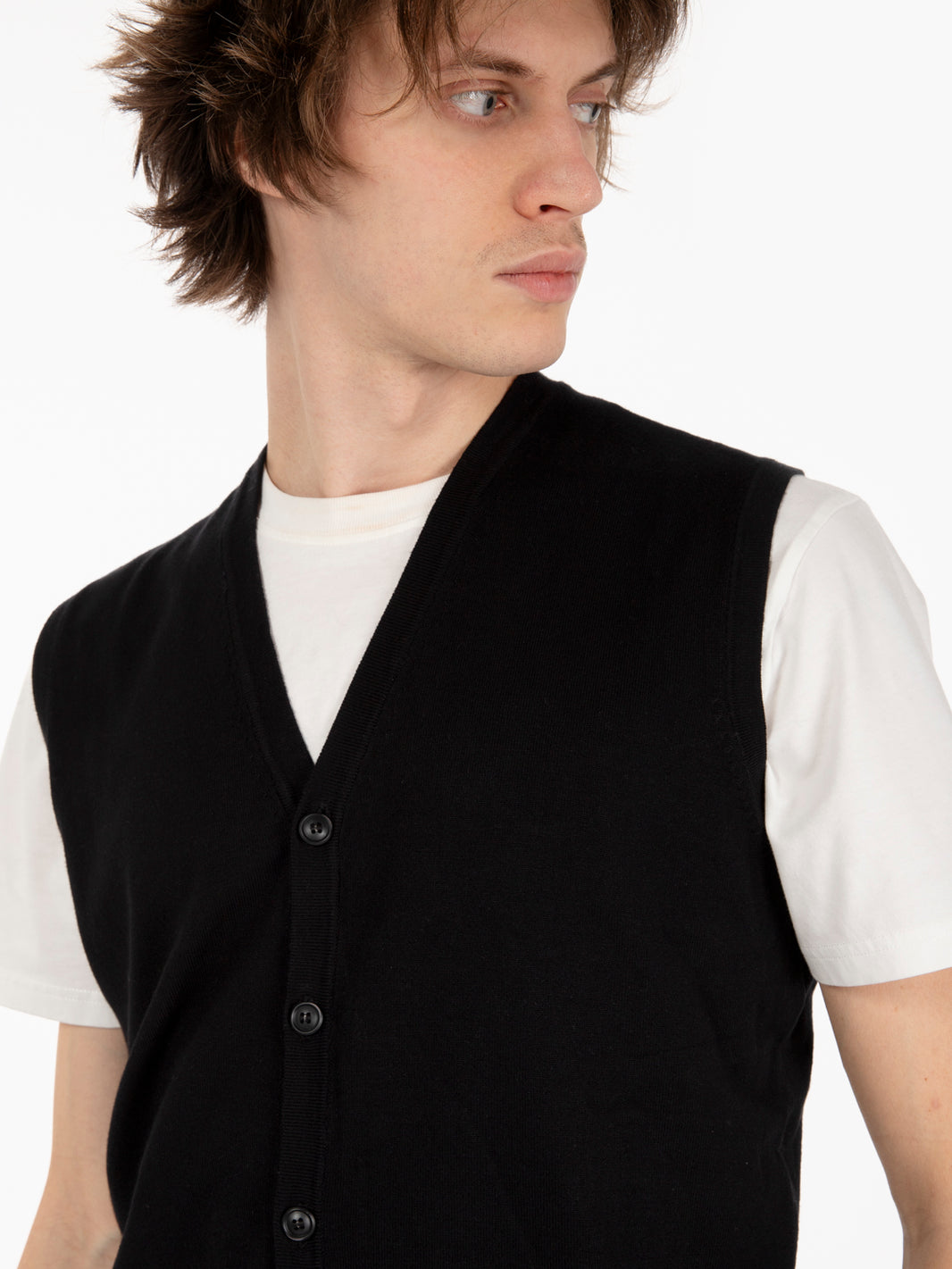 Gilet con bottoni in viscosa nero