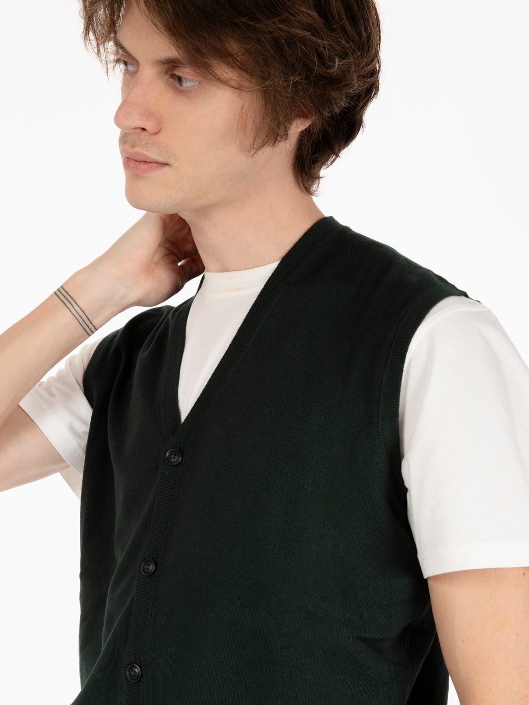 Gilet con bottoni in viscosa verde bottiglia