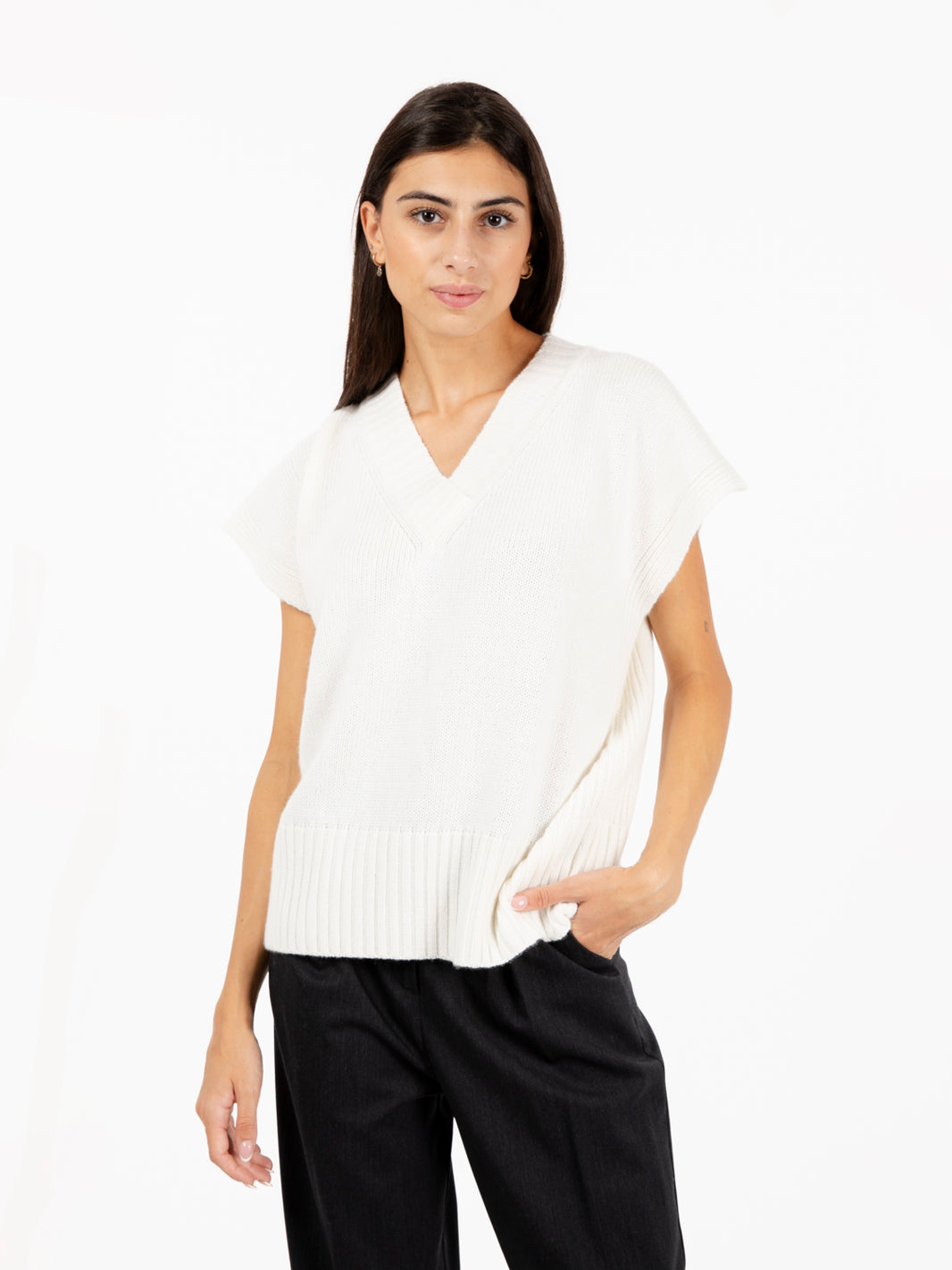 White V-neck Vest