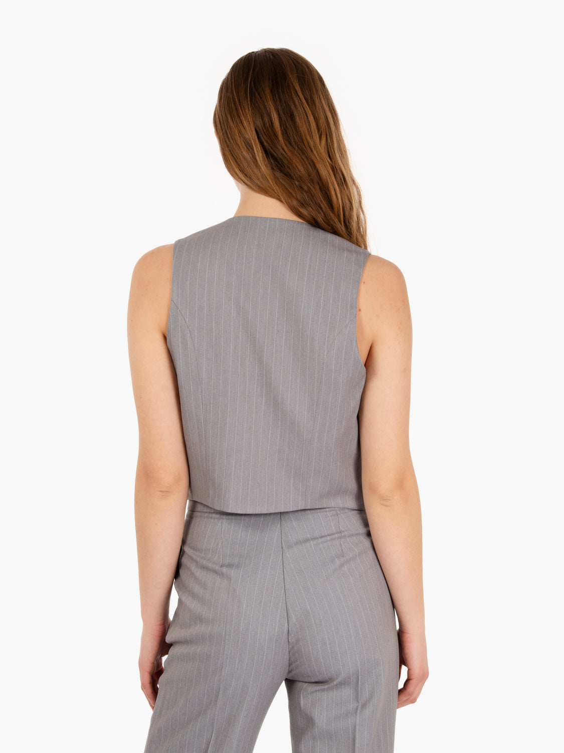 Gilet corto gessato grigio