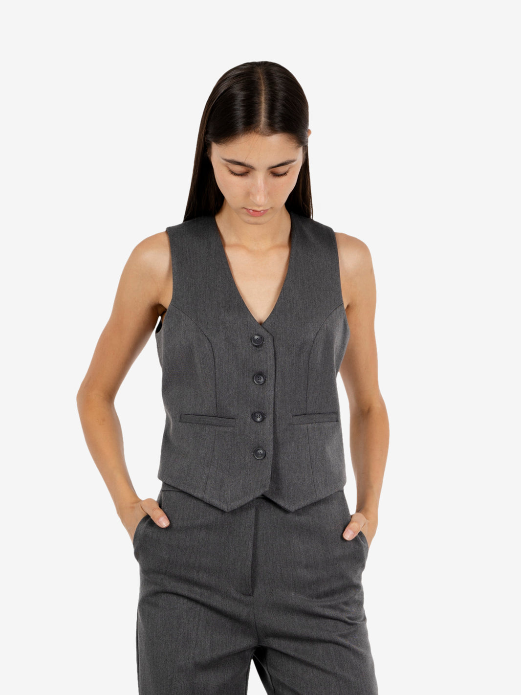 DARK GREY FLANNEL SHORT WAISTCOAT GT302FL_GRISCURO