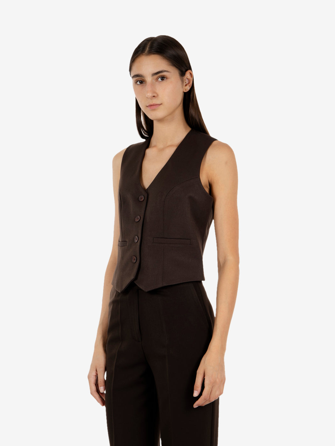 SHORT FLANNEL WAISTCOAT DARK BROWN GT302FL_MORO