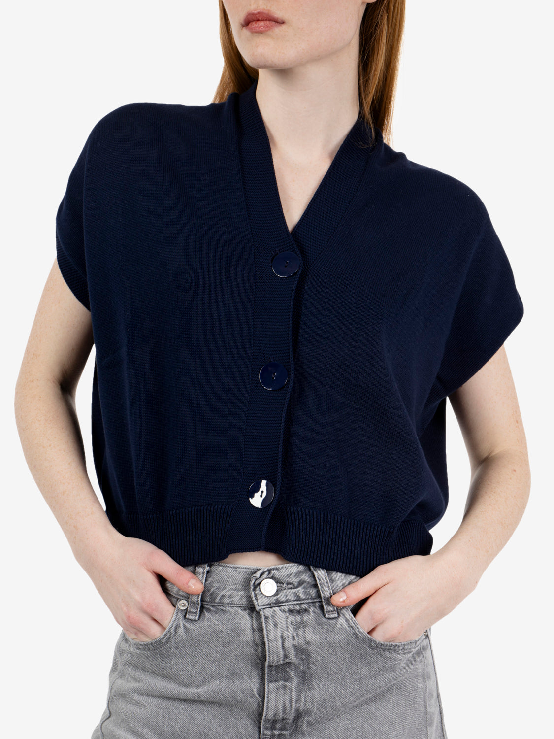 Gilet cropped blu navy