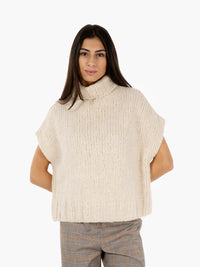 Beige bouclè turtleneck vest