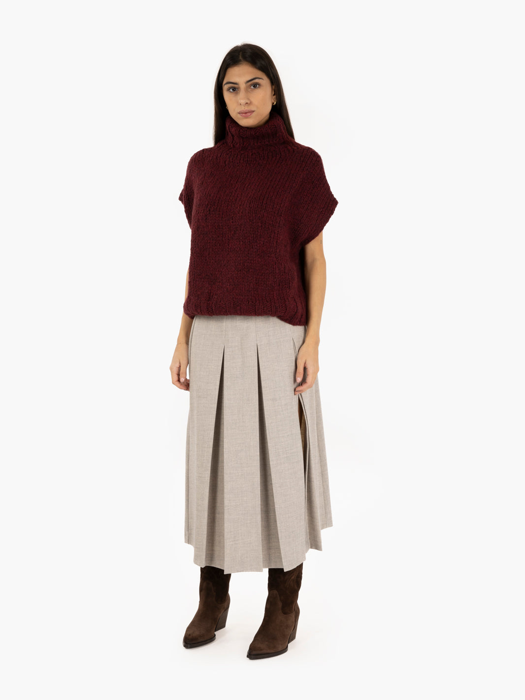 Gilet dolcevita bouclè bordeaux
