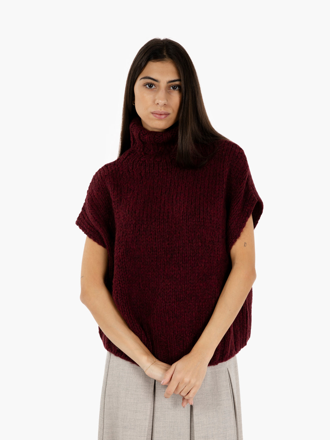 Gilet dolcevita bouclè bordeaux